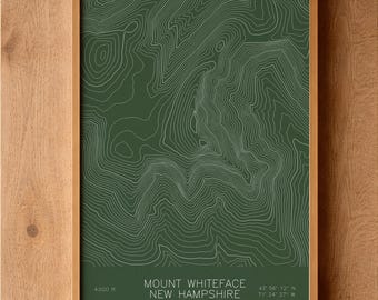 Mapa topográfico de Mount Whiteface, New Hampshire / Cordillera Sandwich, Cornisa Blueberry / Trazado con pluma