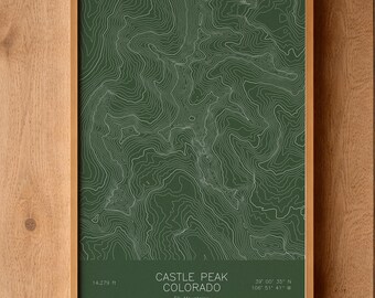 Castle Peak Colorado Topographic Map Art | Aspen, Elk Mountains Colorado 14er | Pen Plotted