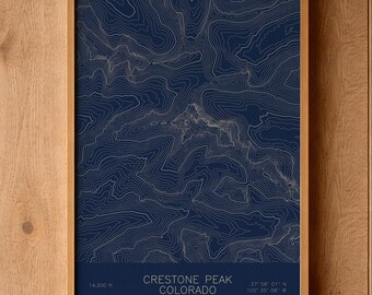 Crestone Peak Colorado Topographic Map Art | Crestone Group, Sangre de Cristo 14er | Pen Plotted
