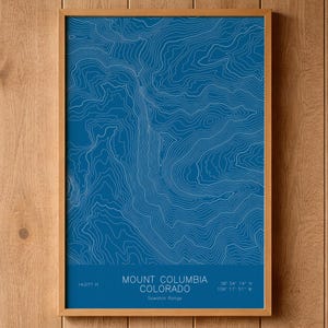 Mount Columbia Colorado Topographic Map Art | Collegiate Peaks, Mount Harvard | Pen Plotted