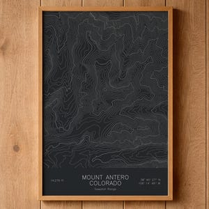 Mount Antero Colorado Topographic Map Art | Aquamarine Gem Peak, Sawatch Range | Pen Plotted
