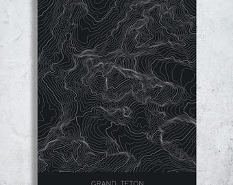 Grand Teton Topographic Map Art | Pen Plotted Contour Map (12x18")