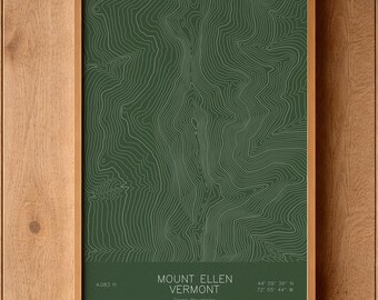 Mount Ellen Vermont Topographic Map Art | Sugarbush, Long Trail Ridge | Pen Plotted
