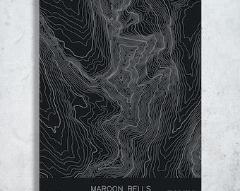 Maroon Bells Topographic Map Art | Elk Mountains, Colorado | Pen Plotted Contour Map (12x18")