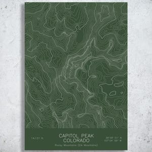 Capitol Peak Colorado Topographic Map Art | Elk Mountains 14er near Aspen | Pen Plotted