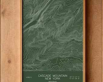 Cascade Mountain New York Topographic Map Art | Most-Climbed Adirondack High Peak | Pen Plotted