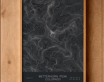 Wetterhorn Peak Colorado Topographic Map Art | San Juan Mountains 14er | Pen Plotted