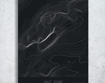Half Dome Topographic Map Art | Yosemite National Park, California | Pen Plotted Contour Map (12x18")