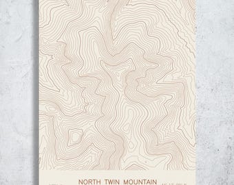 Mapa topográfico de North Twin Mountain, New Hampshire / Cordillera Twin, Área Silvestre de Pemigewasset / Trazado a pluma