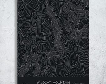 Mapa topográfico de Wildcat Mountain, New Hampshire / Cresta de Wildcat, Desfiladero de Pinkham / Trazado a pluma