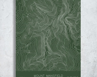 Mount Mansfield Topographic Map Print | Mountain Contour Art | 1339m Green Mountains United States
