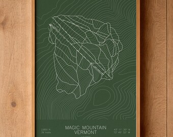 Magic Mountain | Vermont | Ski Trail Map Art, Vermont Ski Art, Vermont Ski House Decor, Alpine Wall Art