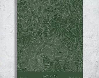 Jay Peak Pen Plotted Topographic Map | Mountain Contour Art | Green Mountains Vermont