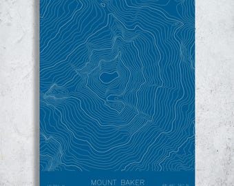 Mount Baker Pen Plotted Topographic Map | Mountain Contour Art | Cascades United States