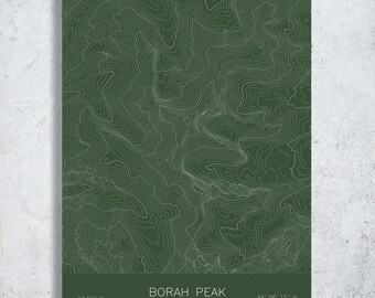 Borah Peak Idaho Topographic Map Art | Idaho State High Point, Lost River Range | Pen Plotted