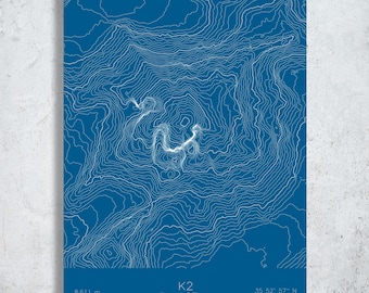 K2 Topographic Map | Pen Plotter Contour Art | Karakoram Pakistan