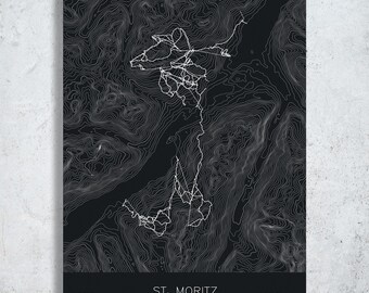 St. Moritz | Graubunden | Ski Trail Map Print, Graubunden Ski Art, Graubunden Ski House Decor, Ski Chalet Decor