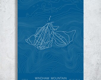 Windham Mountain | New York | Ski Trail Map Print, New York Ski Art, New York Ski House Decor, Alpine Wall Art