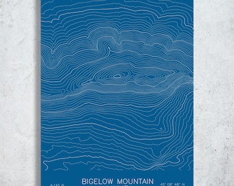 Bigelow Mountain Maine Topographic Map Art | Appalachian Trail, Flagstaff Lake | Pen Plotted