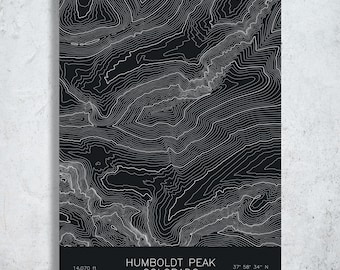 Humboldt Peak Colorado Topographic Map Art | Crestone Group, Sangre de Cristo | Pen Plotted