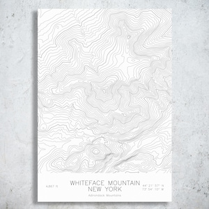 Whiteface Mountain New York Topographic Map Art | Lake Placid, Adirondacks | Pen Plotted