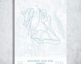 Middlebury Snow Bowl | Vermont | Ski Trail Map Print, Vermont Ski Art, Vermont Ski House Decor, Ski Chalet Decor