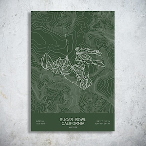 Sugar Bowl | California | Ski Trail Map Print, Donner Pass Print, Sierra Nevada Ski Decor