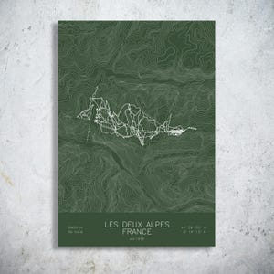Les Deux Alpes | French Alps | Ski Trail Map Art, La Grave Ski Art, Ecrins Alps Chalet Decor