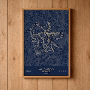 Val Thorens | French Alps | Ski Trail Map Print, Cime Caron Art, High Alpine Ski Decor