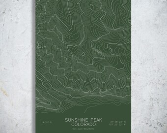 Sunshine Peak Colorado Topographic Map Art | Lake City, San Juan 14er | Pen Plotted