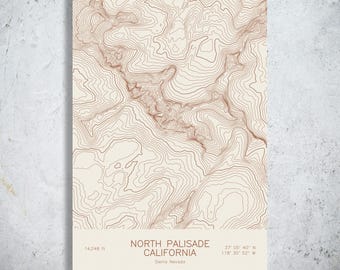 North Palisade California Topographic Map Art | Palisades, Sierra Nevada 14er | Pen Plotted