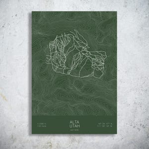 Alta Ski Area | Utah | Ski Trail Map Poster, Wasatch Powder Skiing Art, Little Cottonwood Utah Decor