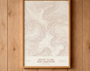 Mount Flume New Hampshire Topographic Map Art | Franconia Ridge, Flume Slide | Pen Plotted