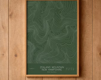 Zealand Mountain New Hampshire Topographic Map Art | Zealand Notch, Twinway | Pen Plotted