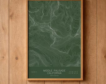 Middle Palisade California Topographic Map Art | Palisades, Sierra Nevada 14er | Pen Plotted