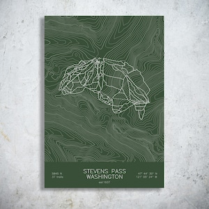 Stevens Pass Ski Area | Washington | Ski Trail Map Print, Cascade Mountains Art, Pacific Northwest Ski Decor