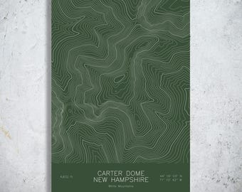 Carter Dome New Hampshire Topographic Map Art | Carter Notch, Carter-Moriah Range | Pen Plotted