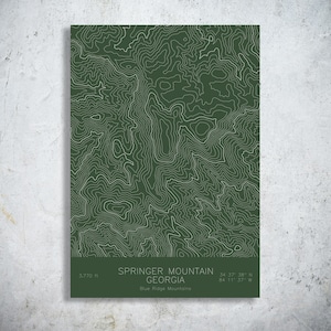 Springer Mountain Topographic Map Print | Appalachian Mountains, Georgia | Pen Plotted Contour Map (12x18")
