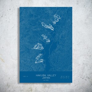 Hakuba Valley | Nagano, Japan | Ski Trail Map Art, Happo One Art, Japan Alps Cabin Decor