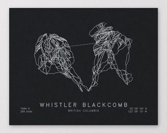Whistler Blackcomb Ski Trail Map Art | Minimalist British Columbia Ski Print