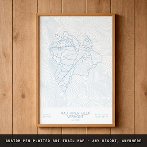 Custom Ski Resort Map | Any Mountain Worldwide, Pen Plotted Trail Map Art | Personalized Ski House Decor, Skier Gift