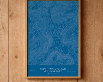 South Twin Mountain New Hampshire Topographic Map Art | Twin Range, Galehead Hut | Pen Plotted