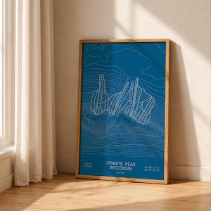 Granite Peak | Wisconsin | Ski Trail Map Poster, Rib Mountain Art, Wisconsin Ski Cabin Decor