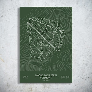 Magic Mountain | Vermont | Ski Trail Map Poster, Londonderry Vermont Art, Vermont Ski Cabin Decor