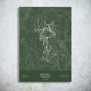 Méribel | French Alps | Ski Trail Map Art, Mont Vallon Art, French Alps Retreat Decor