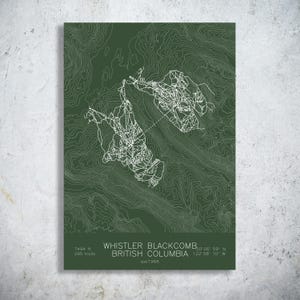 Whistler Blackcomb | British Columbia | Ski Trail Map Poster, Sea to Sky Ski Art, Coast Mountains Chalet Decor