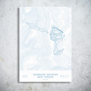 Snowshoe Mountain | West Virginia | Ski Trail Map Print, Cupp Run Trail Art, Allegheny Mountains Ski Decor
