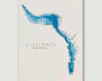 Benutzerdefinierte Aquarell See Tiefe Karte Kunst | Personalisierte Bathymetrie Druck