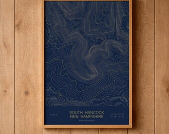 South Hancock New Hampshire Topographic Map Art | Hancock Loop, Pemigewasset Wilderness | Pen Plotted