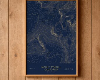 Mount Tyndall California Topographic Map Art | Shepherd Pass, Sierra Nevada 14er | Pen Plotted